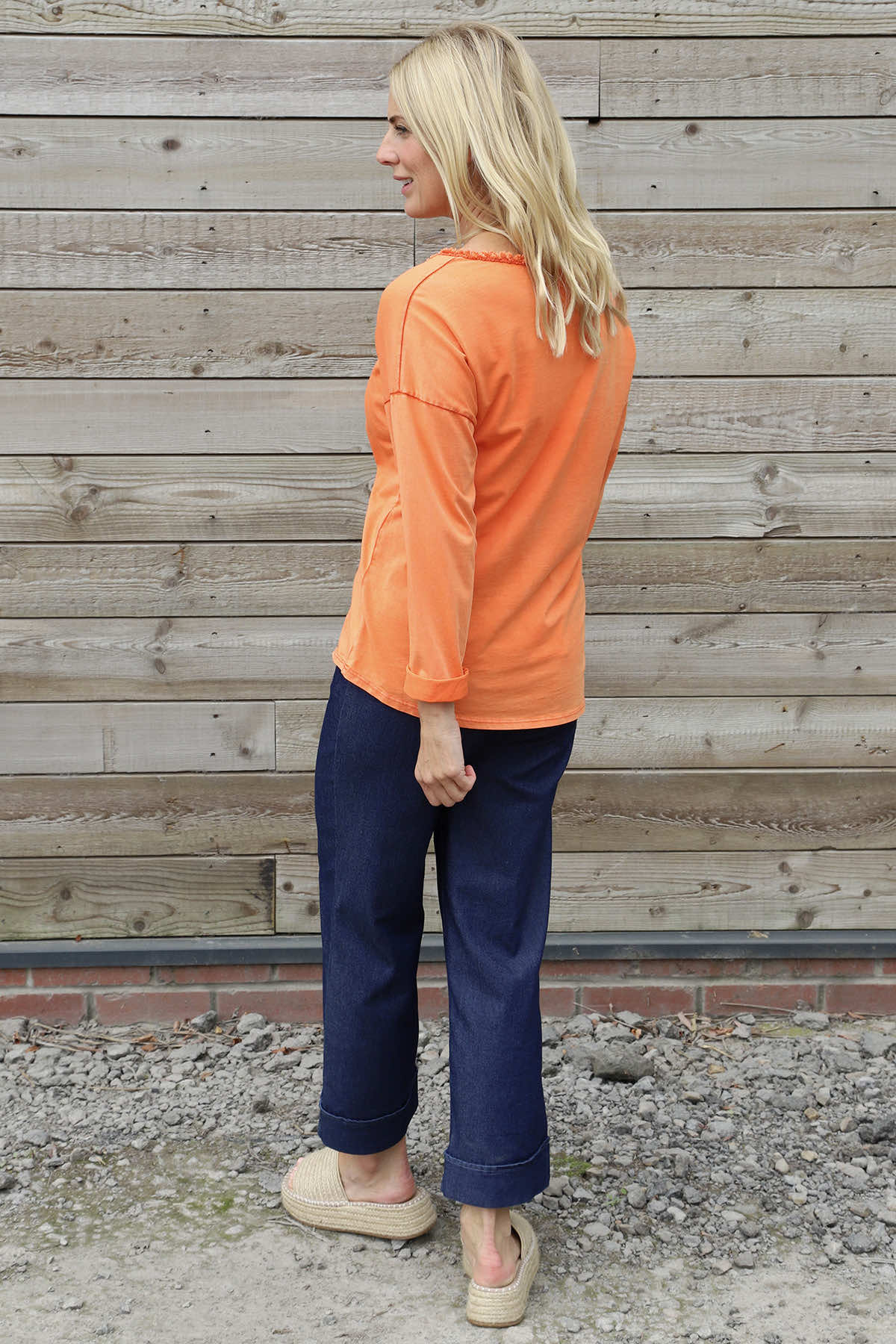 Kinsley Washed V-Neck Cotton Top Orange
