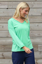 Kinsley Washed V-Neck Cotton Top Green Green - Kinsley Washed V-Neck Cotton Top Green