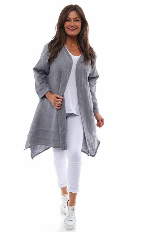 Rowyn Washed Linen Jacket Mid Grey - Image 1