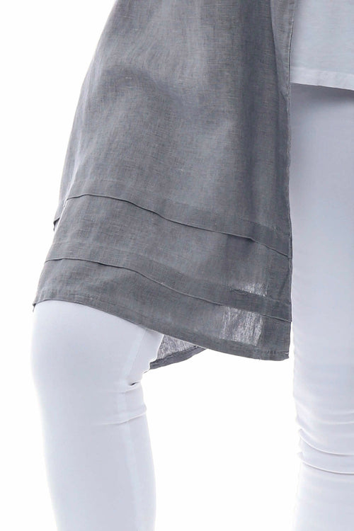 Rowyn Washed Linen Jacket Mid Grey - Image 5