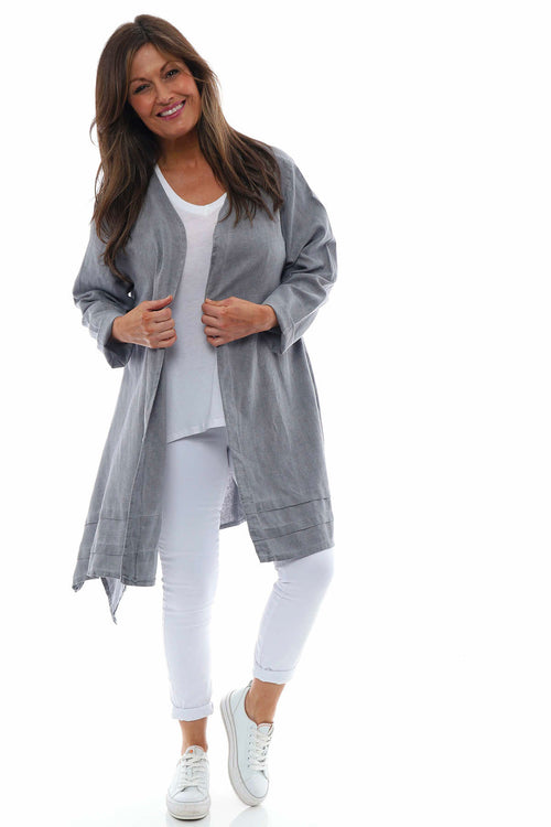 Rowyn Washed Linen Jacket Mid Grey - Image 6