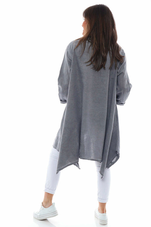 Rowyn Washed Linen Jacket Mid Grey - Image 8