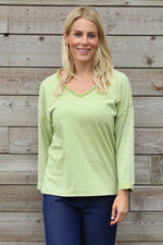 Kinsley Washed V-Neck Cotton Top Olive Olive - Kinsley Washed V-Neck Cotton Top Olive