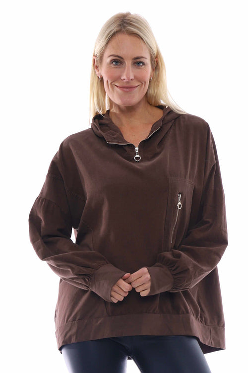 Camille Needlecord Hooded Top Cocoa - Image 1