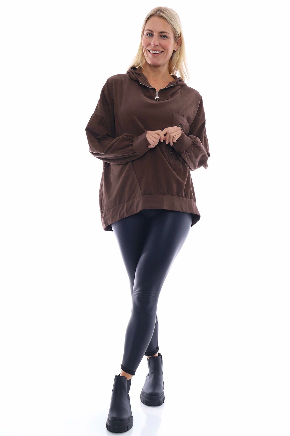 Camille Needlecord Hooded Top Cocoa