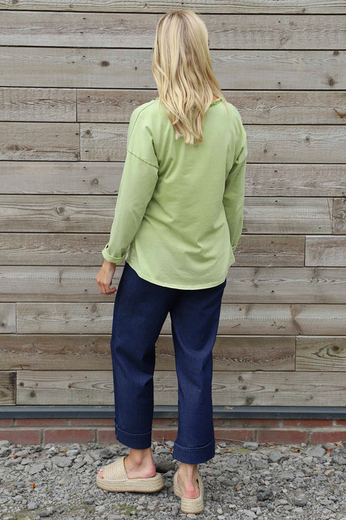 Kinsley Washed V-Neck Cotton Top Olive - Image 4