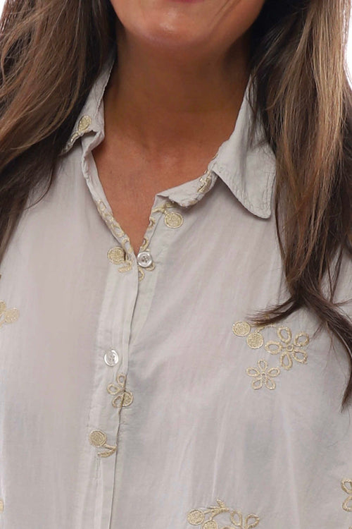 Avana Embroidered Cotton Shirt Stone - Image 3