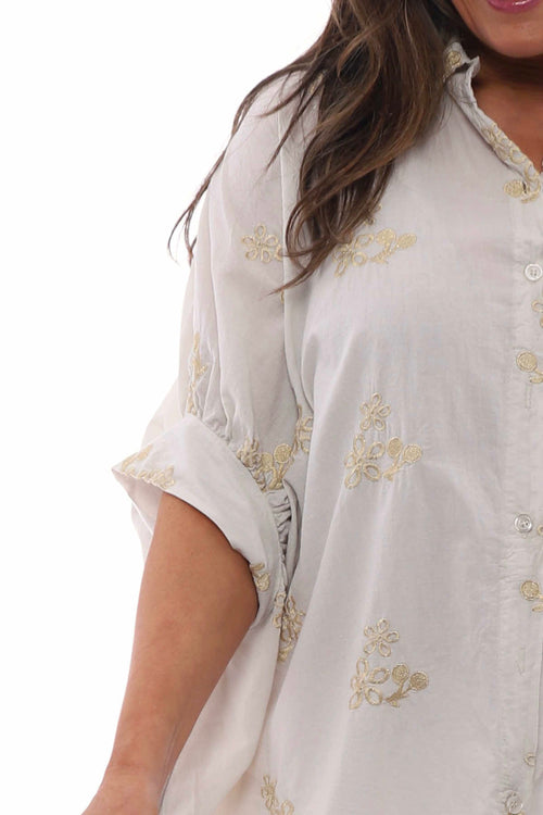 Avana Embroidered Cotton Shirt Stone - Image 4