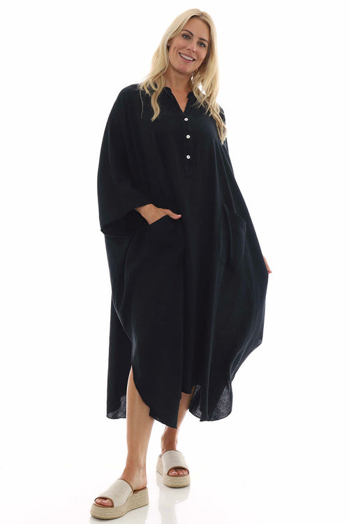 Elham Washed Linen Dress Black - Image 1