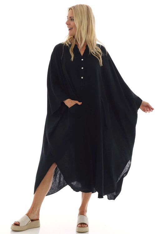 Elham Washed Linen Dress Black - Image 2