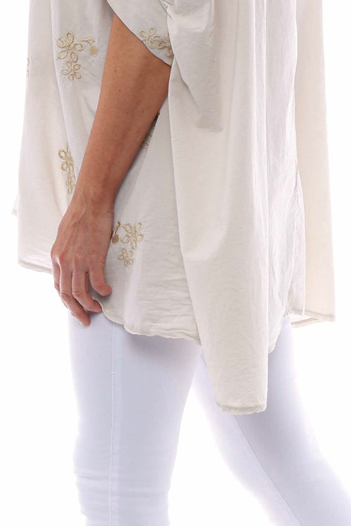 Avana Embroidered Cotton Shirt Stone - Image 5
