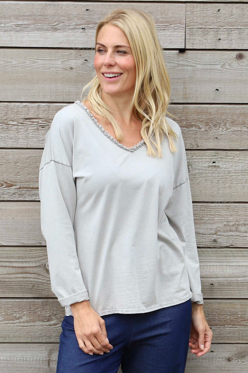 Kinsley Washed V-Neck Cotton Top Mocha - Image 1