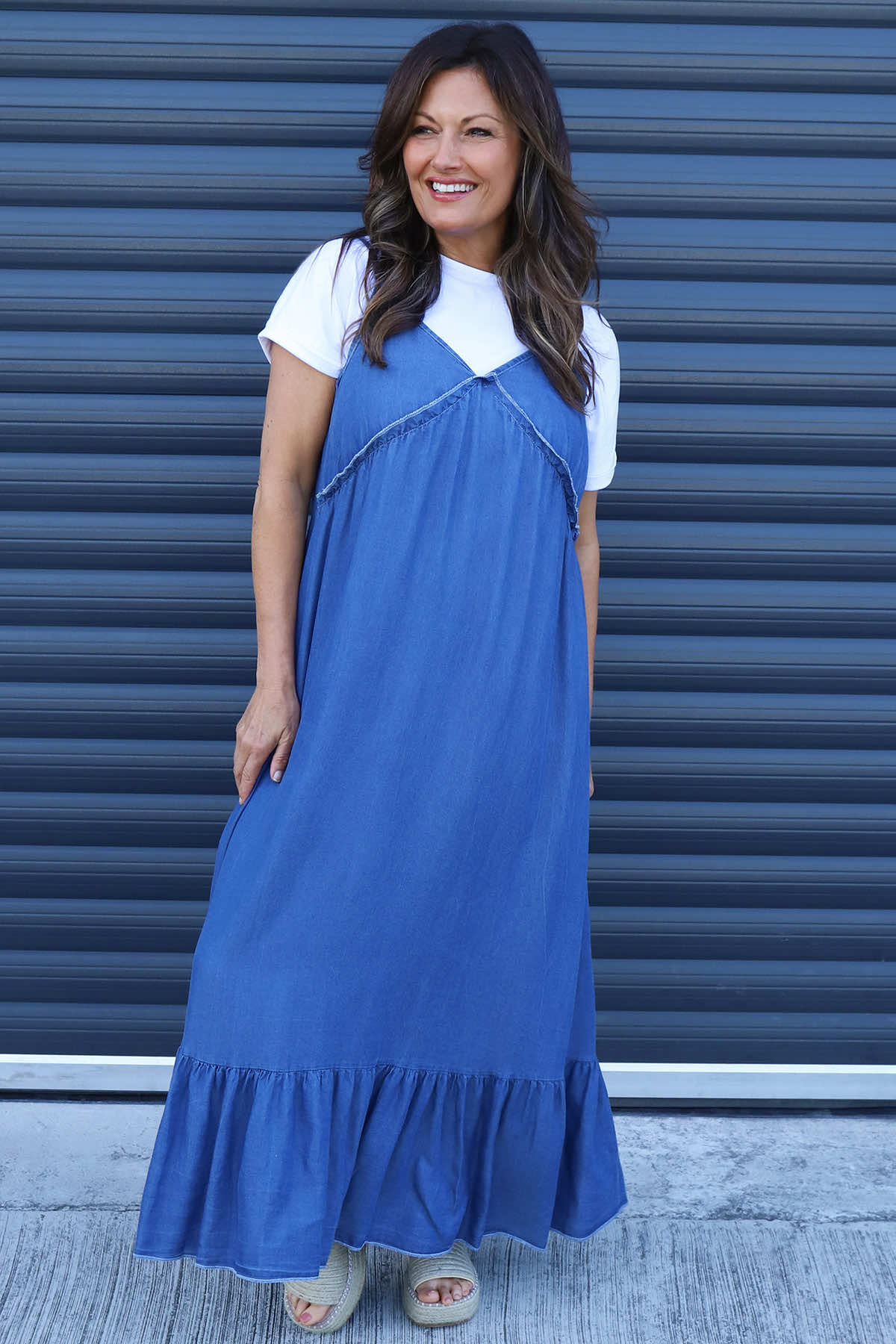 Shanna Strap Denim Dress Mid Denim