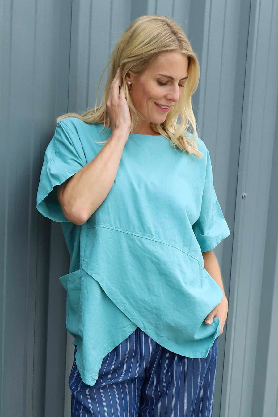 Merle Pocket Linen Top Sage Green