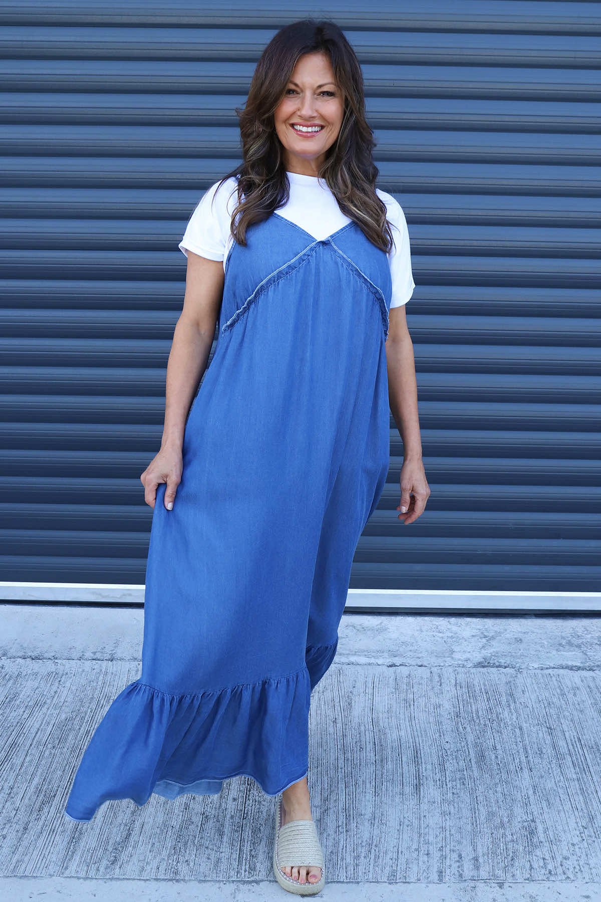 Shanna Strap Denim Dress Mid Denim