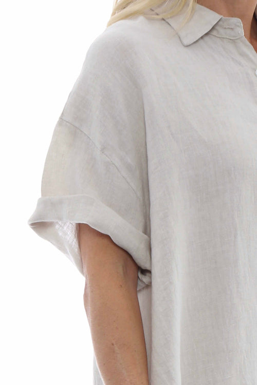 Ainsley Dipped Hem Linen Shirt Stone - Image 3