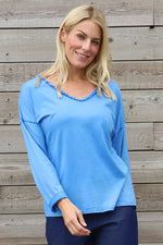Kinsley Washed V-Neck Cotton Top Cobalt Cobalt - Kinsley Washed V-Neck Cotton Top Cobalt