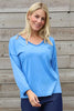 Kinsley Washed V-Neck Cotton Top Cobalt