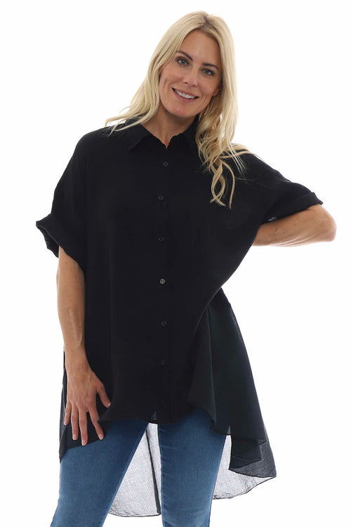 Ainsley Dipped Hem Linen Shirt Black - Image 3