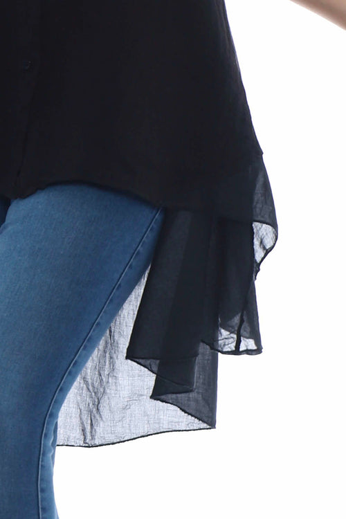 Ainsley Dipped Hem Linen Shirt Black - Image 5