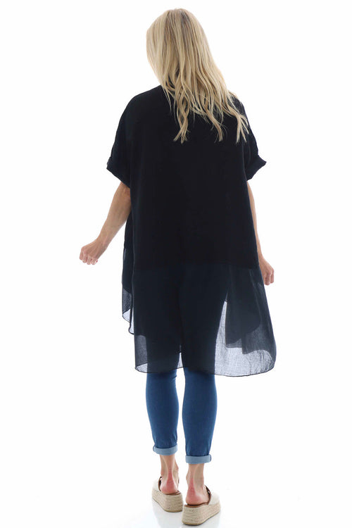 Ainsley Dipped Hem Linen Shirt Black - Image 6