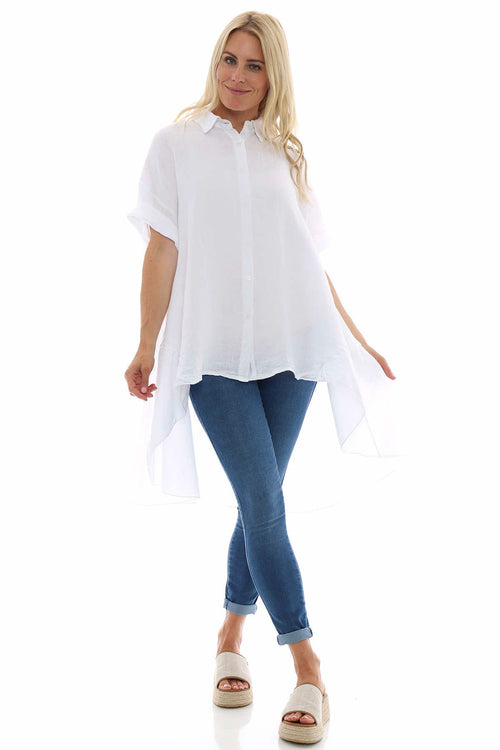 Ainsley Dipped Hem Linen Shirt White - Image 1