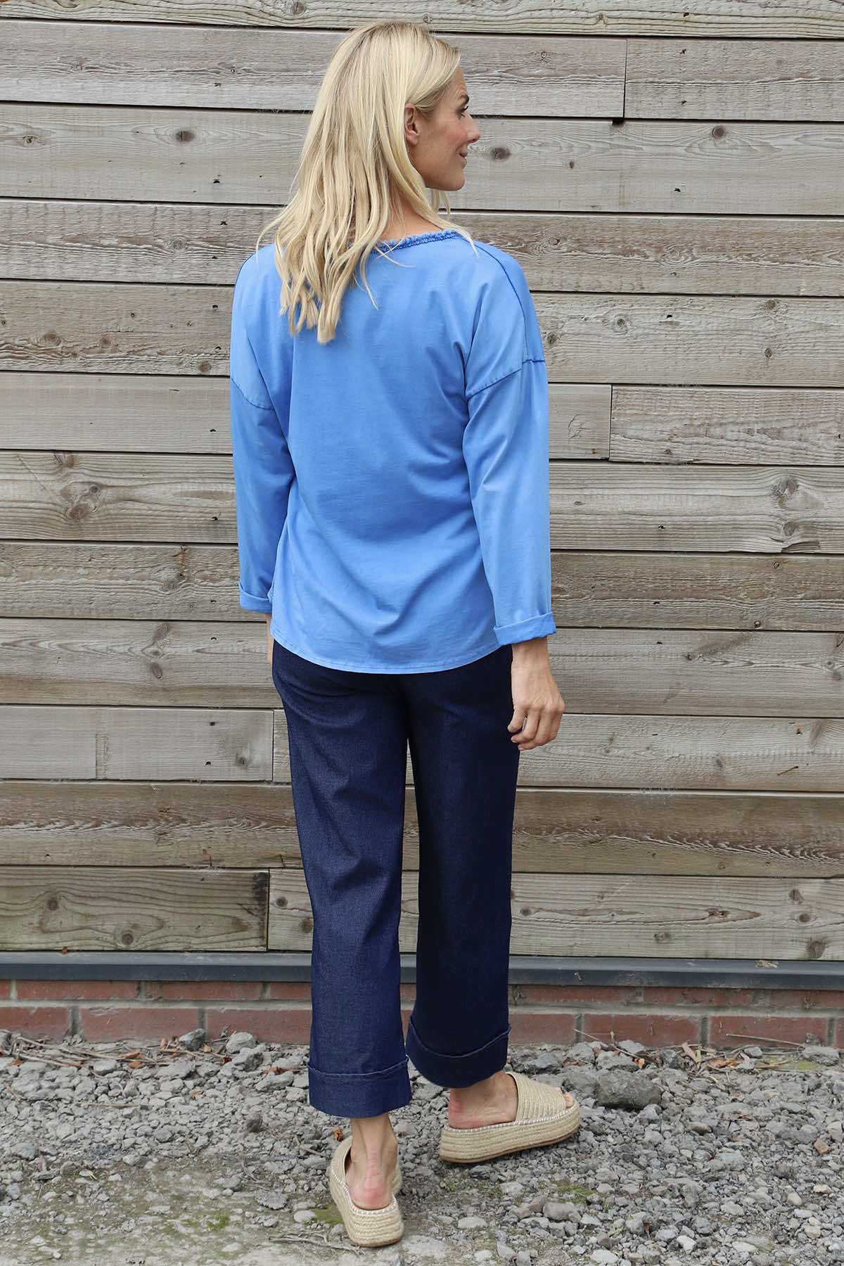 Kinsley Washed V-Neck Cotton Top Cobalt