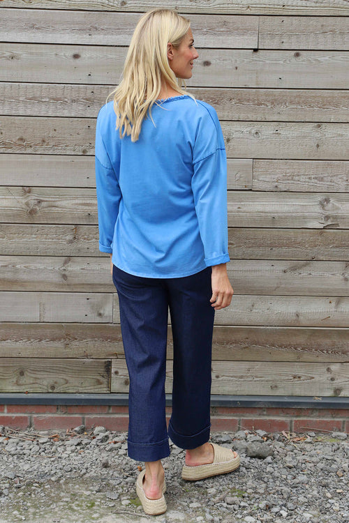 Kinsley Washed V-Neck Cotton Top Cobalt - Image 4