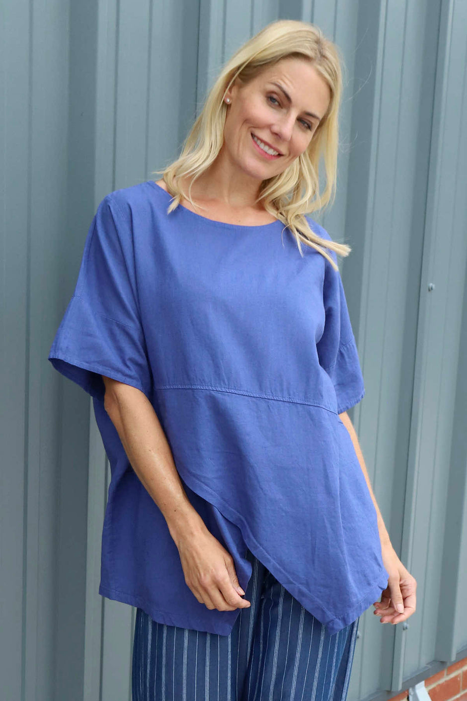 Merle Pocket Linen Top Royal Blue