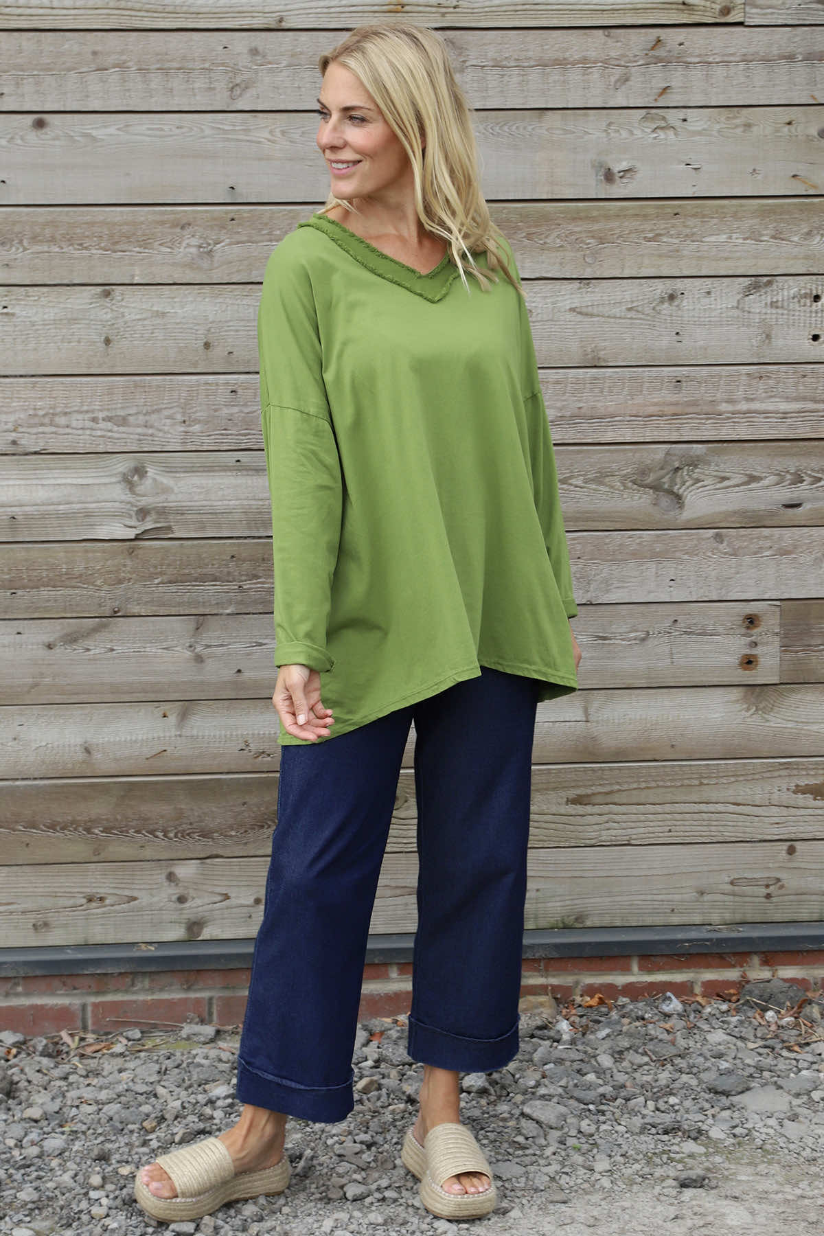 Indira V-Neck Cotton Top Green