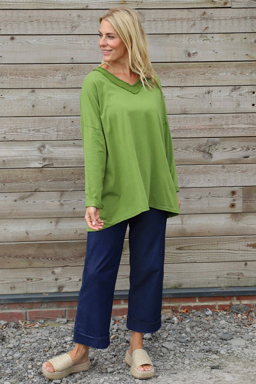 Indira V-Neck Cotton Top Green - Image 2