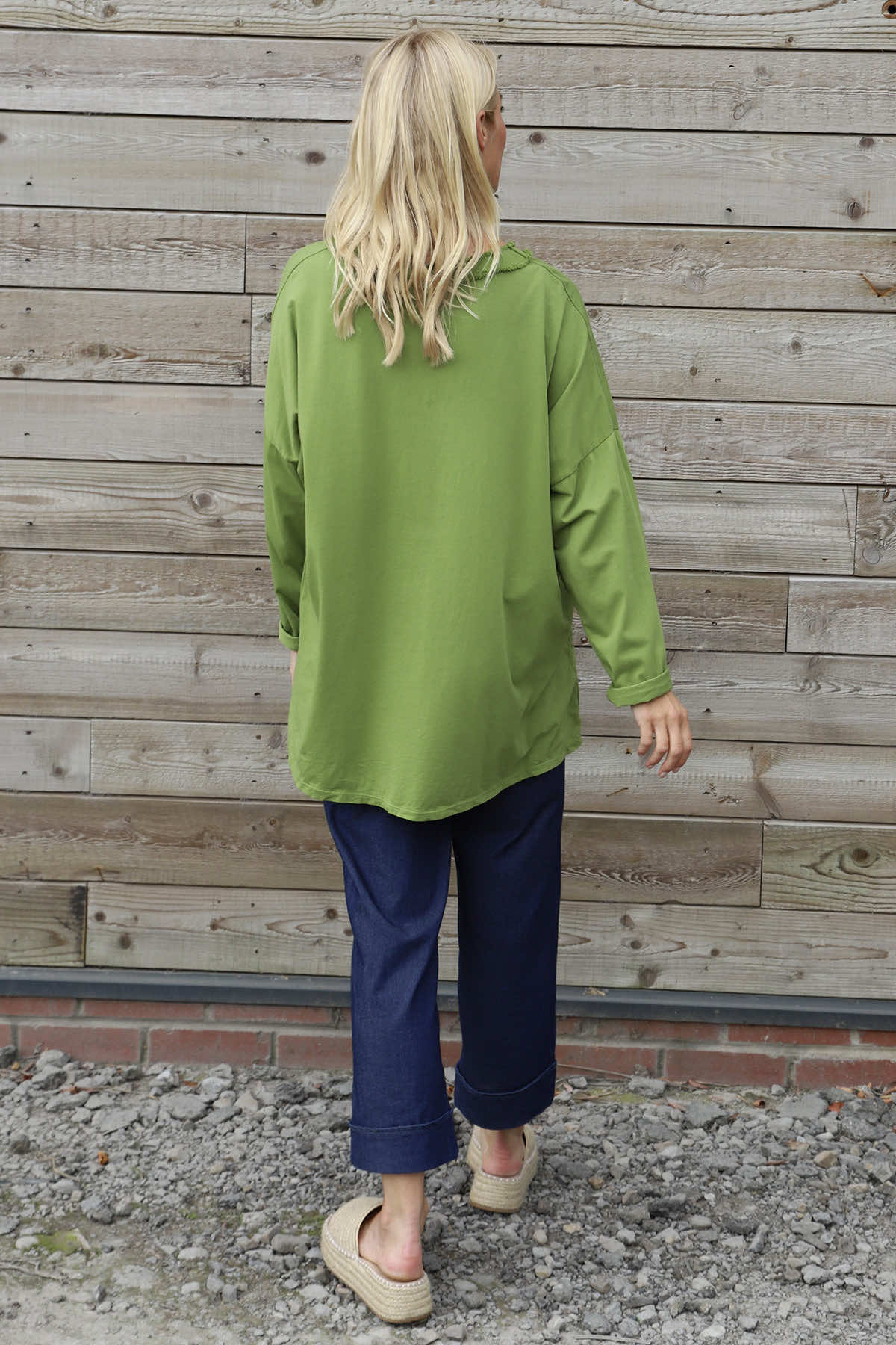 Indira V-Neck Cotton Top Green