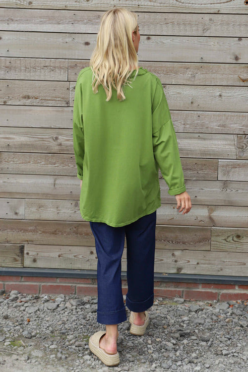 Indira V-Neck Cotton Top Green - Image 4