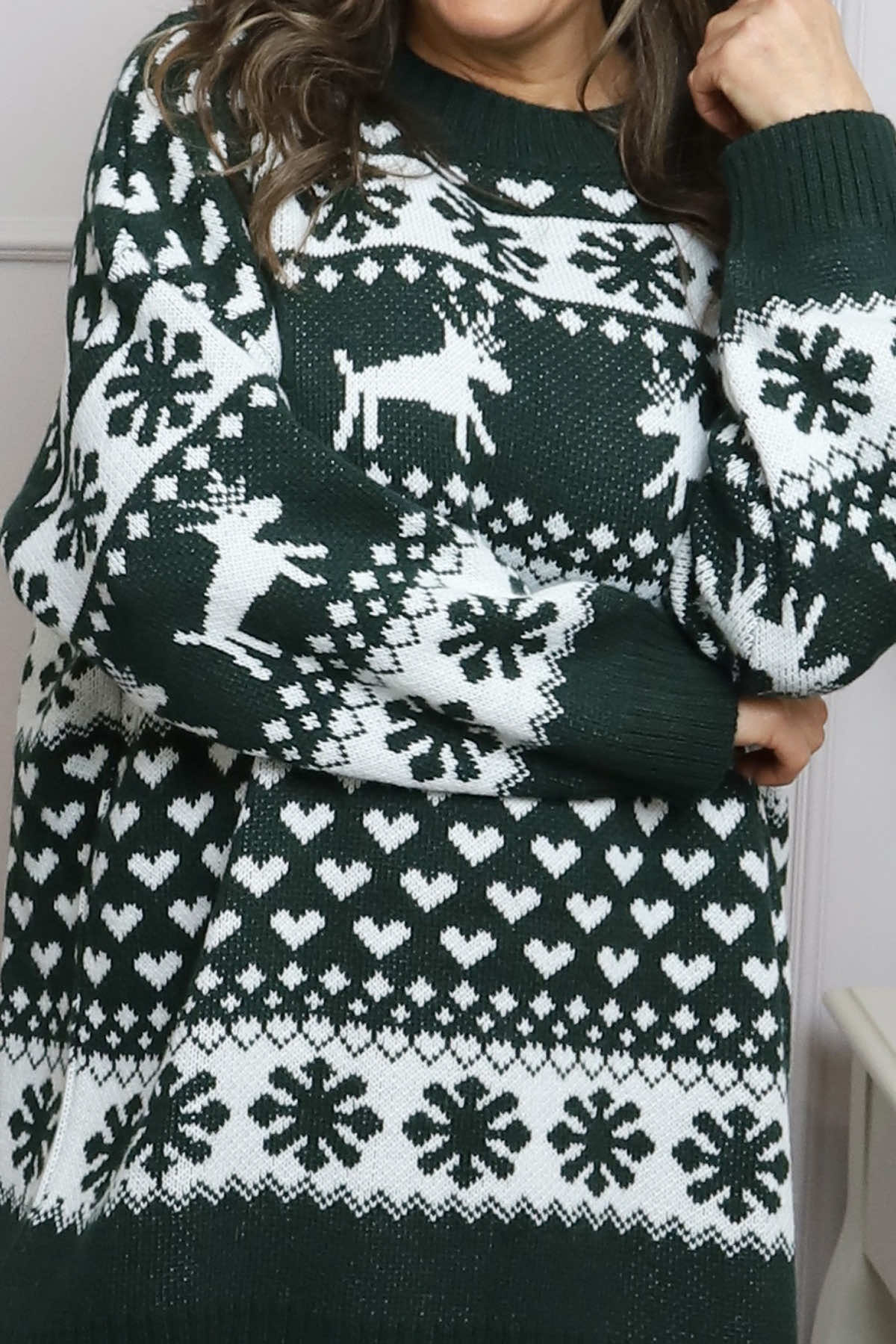 Dasher Festive Knitted Jumper Bottle Green