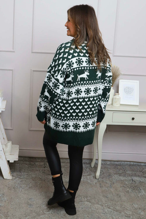 Dasher Festive Knitted Jumper Bottle Green - Image 4