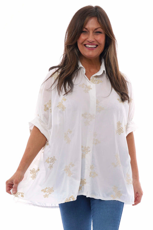 Avana Embroidered Cotton Shirt White - Image 1