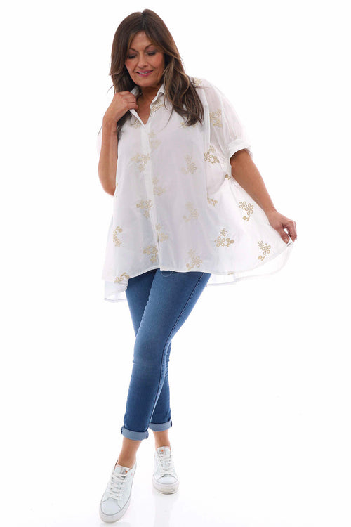Avana Embroidered Cotton Shirt White - Image 2