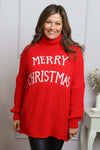 Merry Christmas Polo Neck Jumper Red