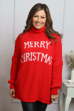 Merry Christmas Polo Neck Jumper Red Red - Merry Christmas Polo Neck Jumper Red
