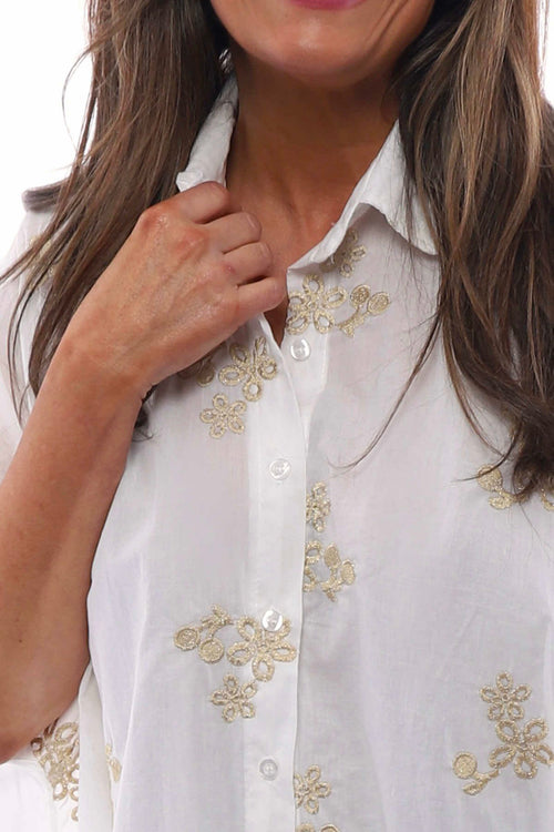 Avana Embroidered Cotton Shirt White - Image 4