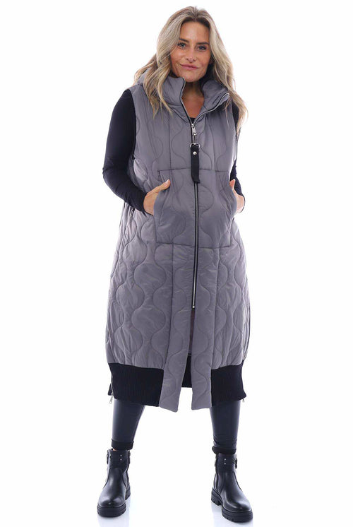 Eliza Long Quilted Gilet Mid Grey