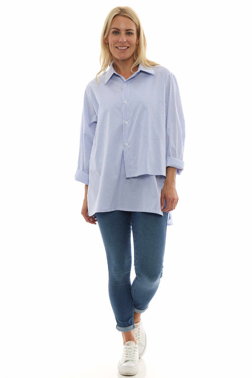 Amara Narrow Stripe Cotton Shirt Powder Blue - Image 5