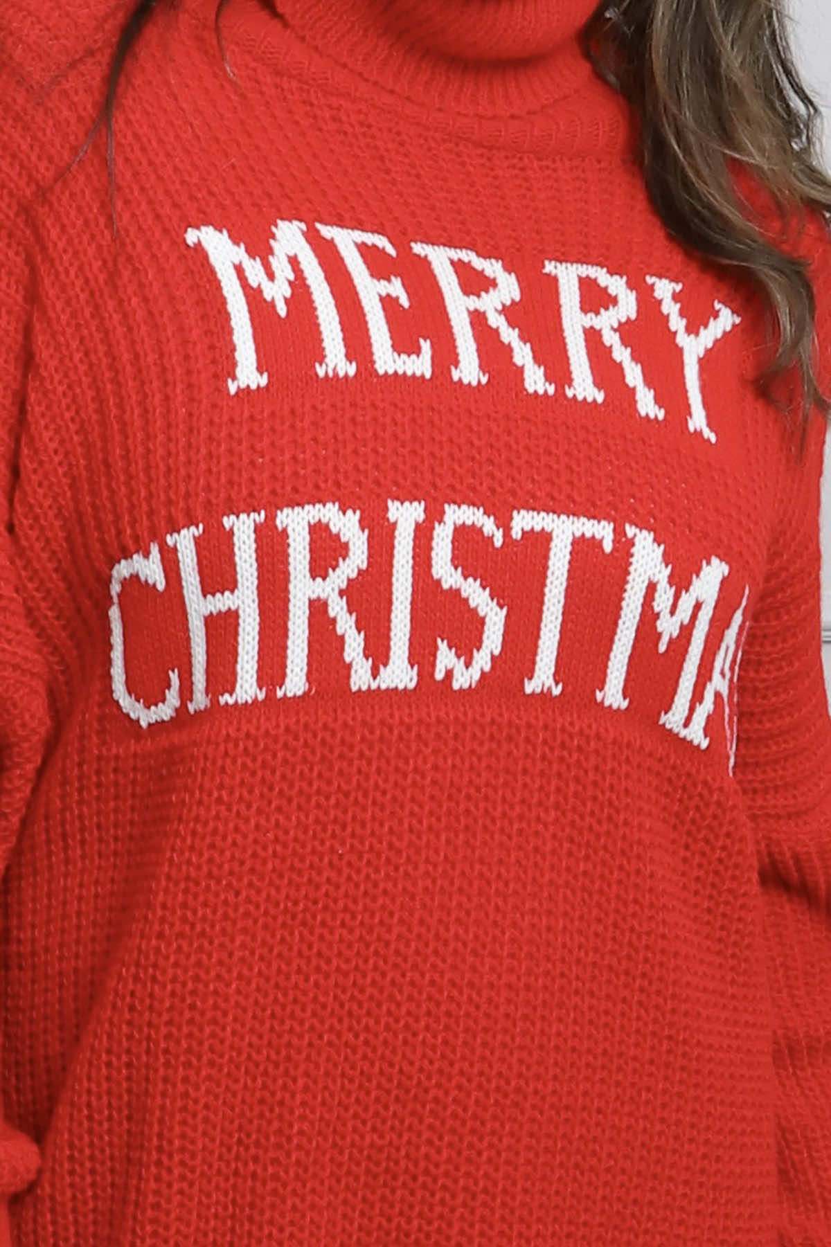 Merry Christmas Polo Neck Jumper Red