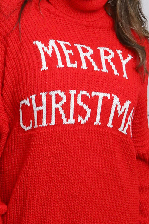 Merry Christmas Polo Neck Jumper Red - Image 3