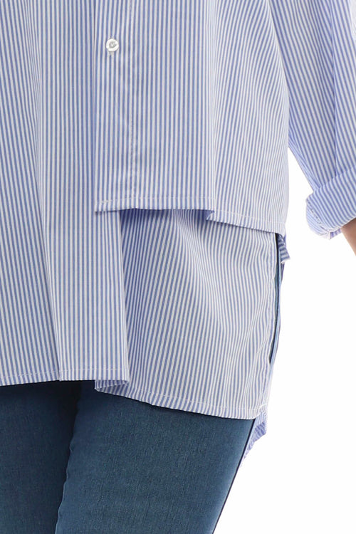 Amara Narrow Stripe Cotton Shirt Powder Blue - Image 4