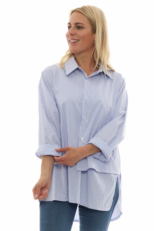 Amara Narrow Stripe Cotton Shirt Powder Blue - Image 7