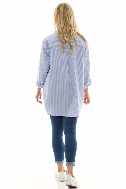 Amara Narrow Stripe Cotton Shirt Powder Blue - Image 8