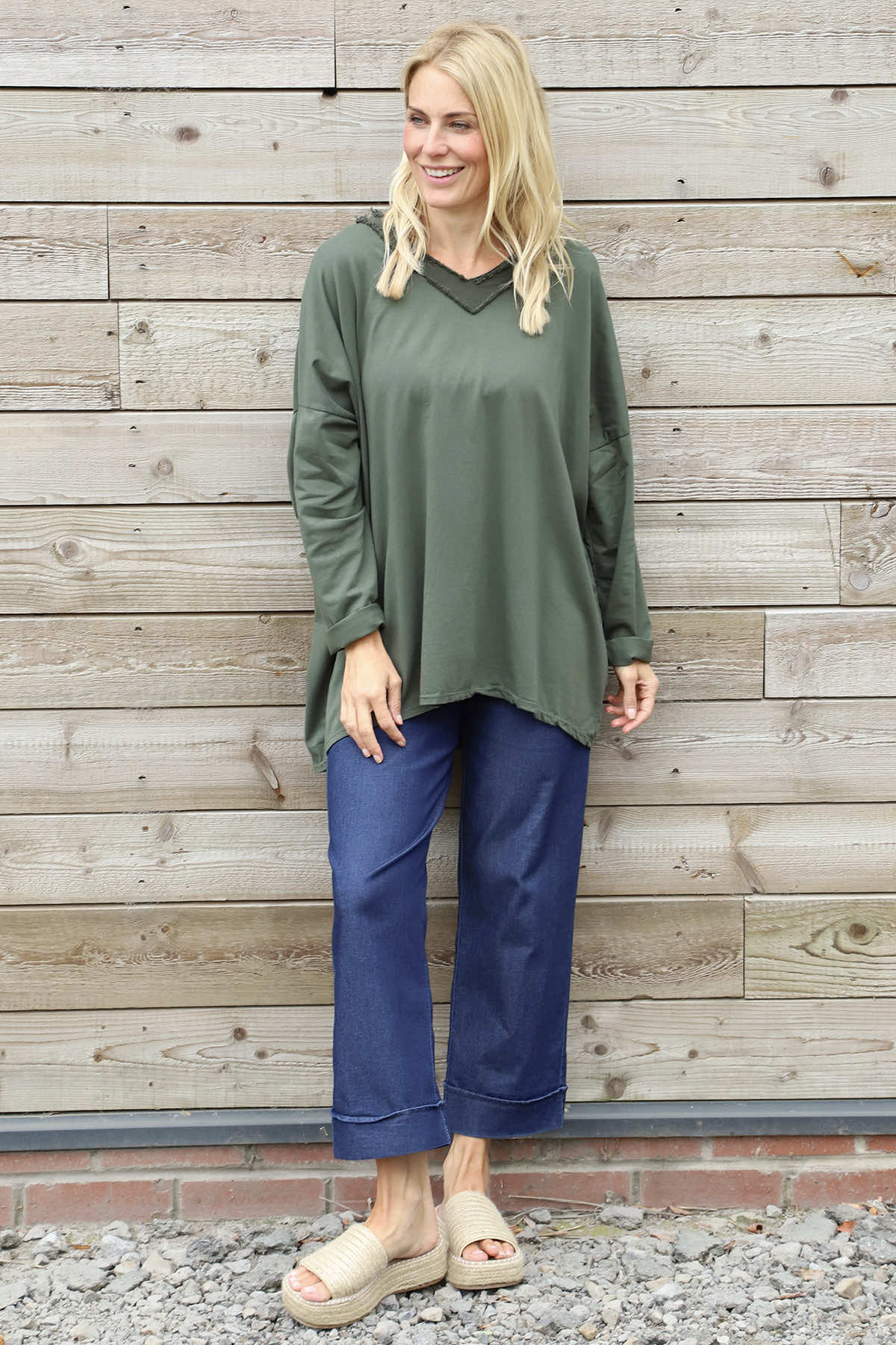 Indira V-Neck Cotton Top Khaki