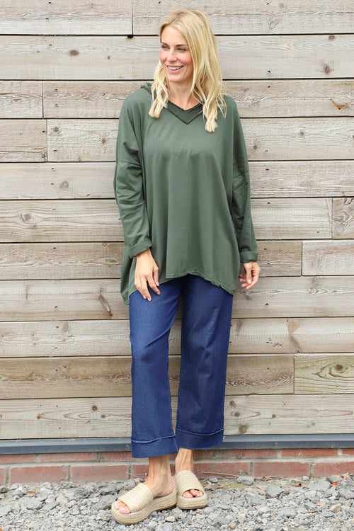 Indira V-Neck Cotton Top Khaki - Image 2