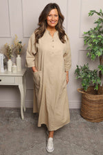 Reese Button Linen Dress Camel Camel - Reese Button Linen Dress Camel